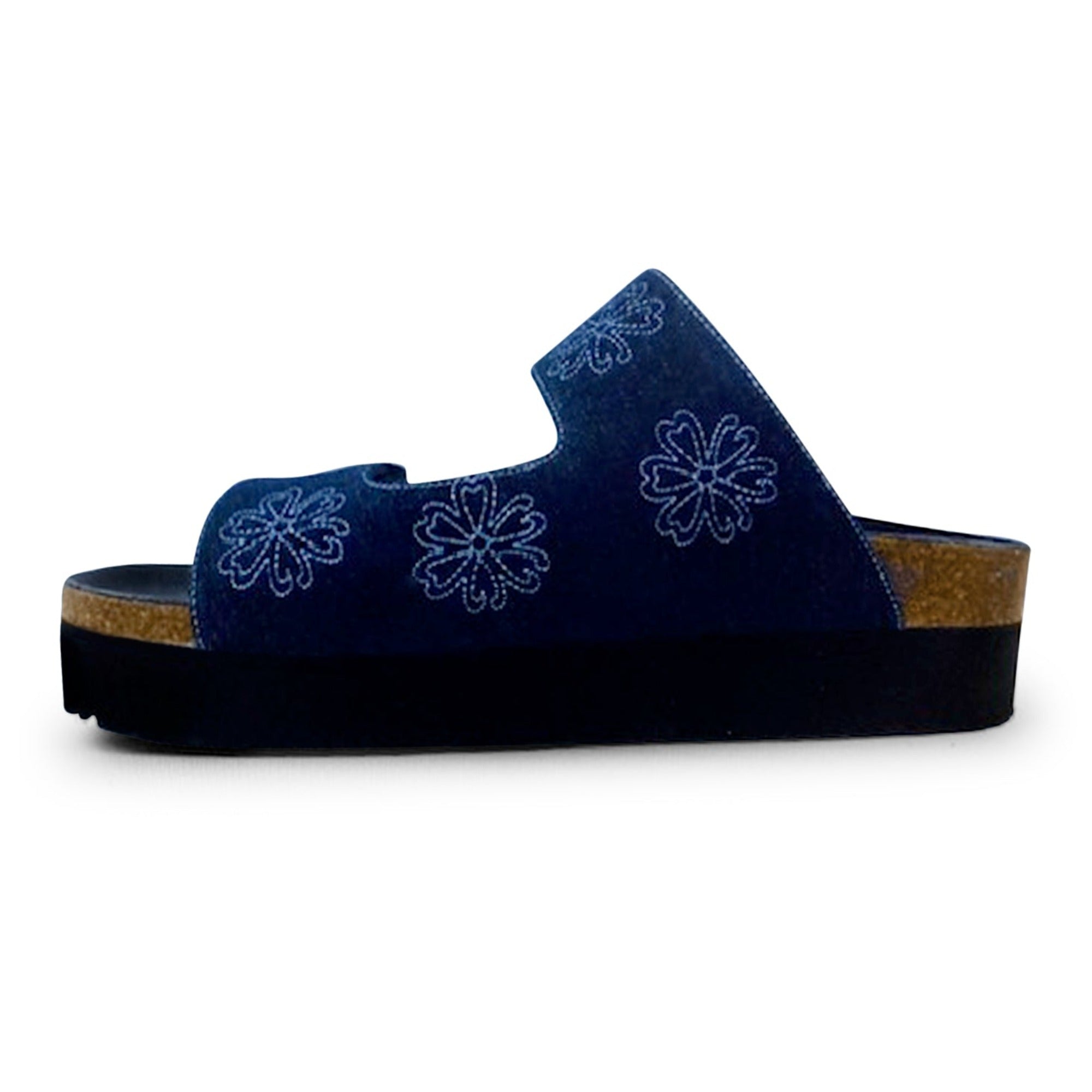 Jean slide with flower embroidery
