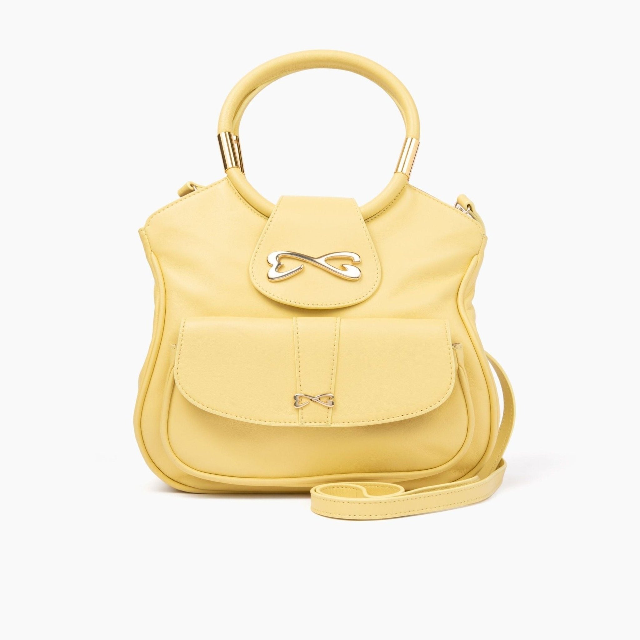 unique yellow medium leather handbag