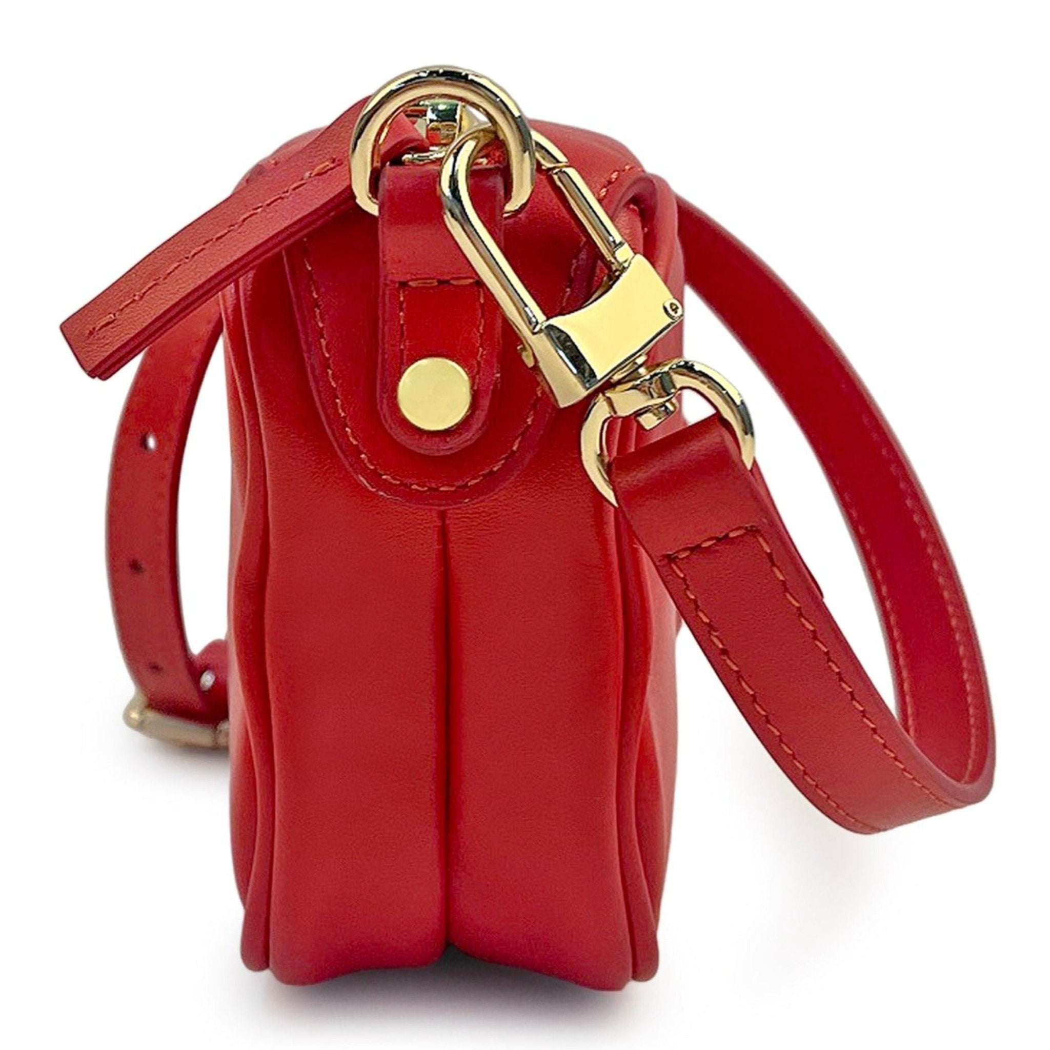 small unique leather bag red side