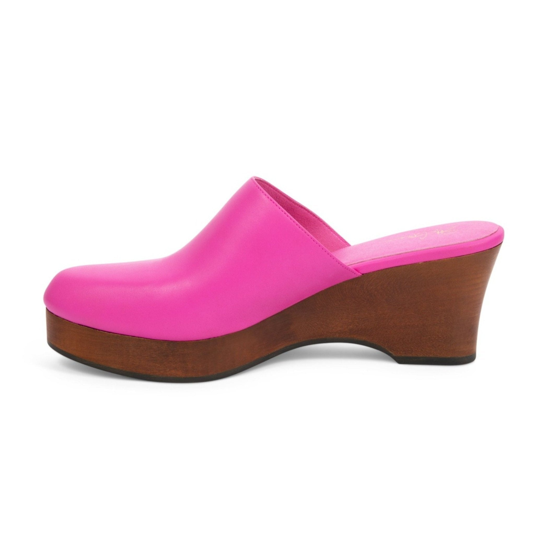 pink leather wedge heel mule clog for large sizes