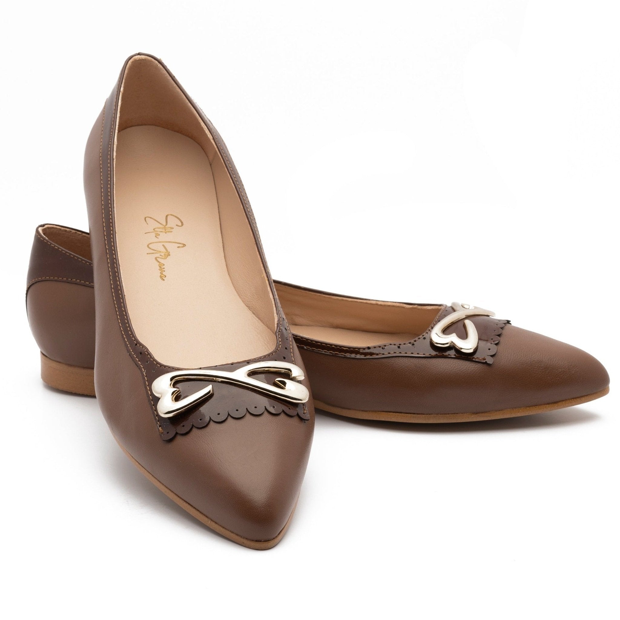 brown calf leather ballerina flat large sizes