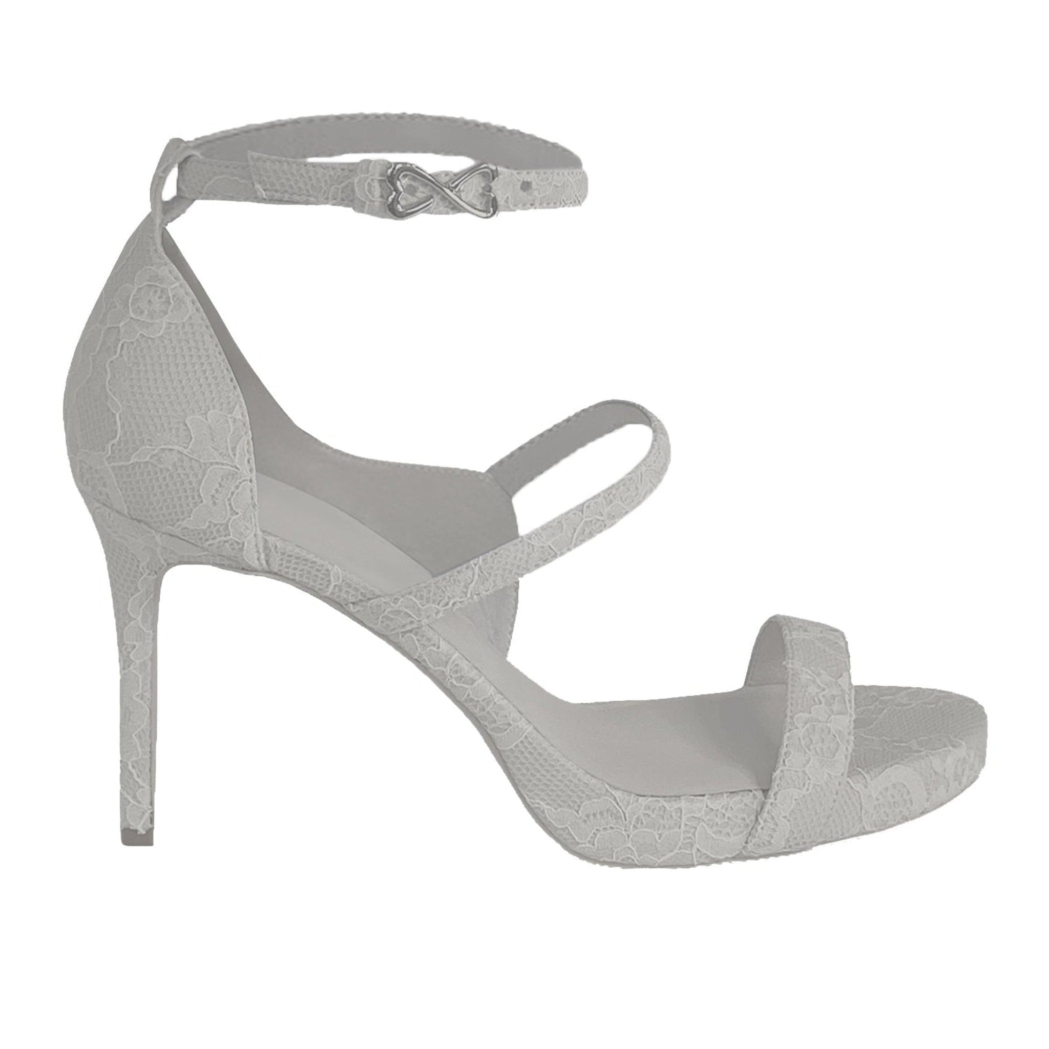 white lace overly bridal sandal heel platformed ankle strap extended sizing