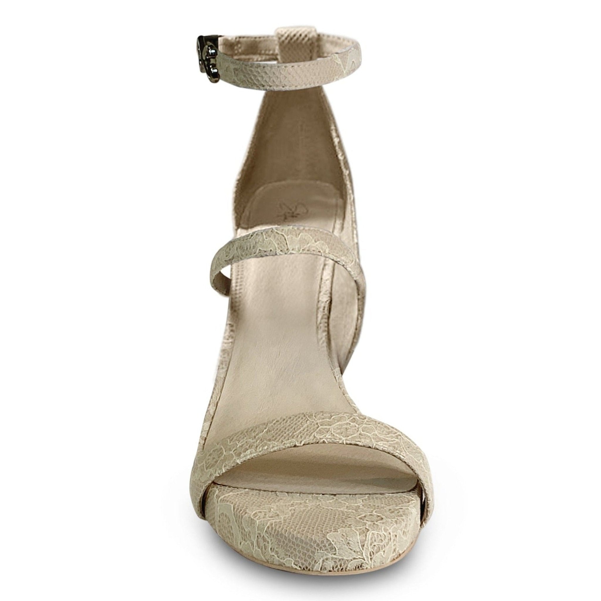 front lace overlay bridal sandal with platform heel larger sizing