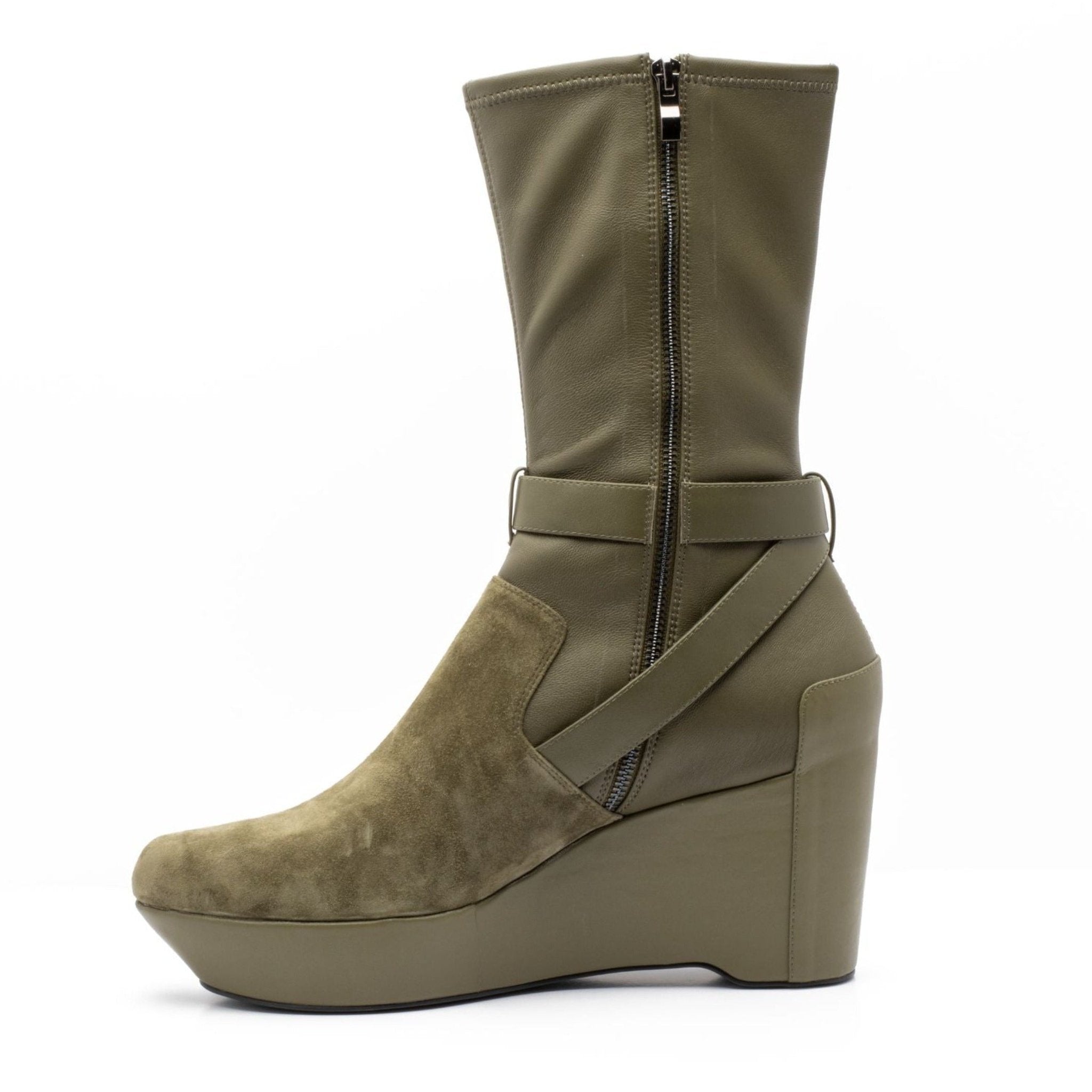 green suede leather wedge boot large sizes